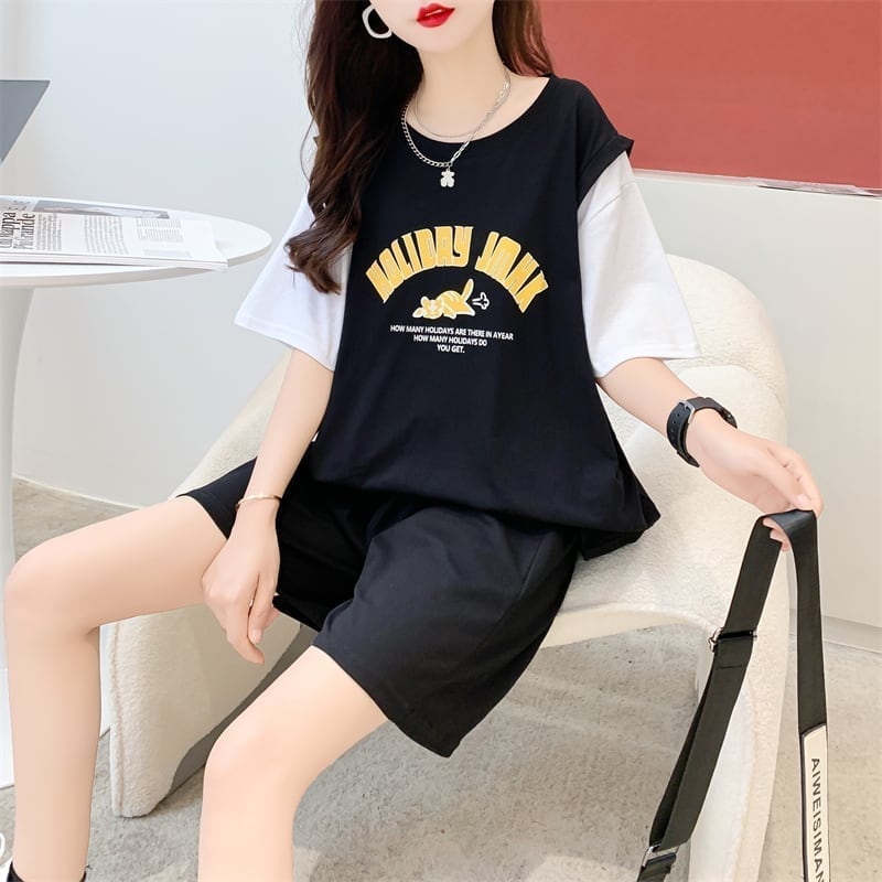 美人度アップ 切り替え チャーミング Tシャツ＋ショートパンツ セットアップ＜S-3615＞