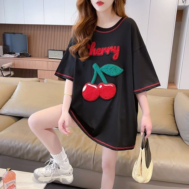 おすすめ新作 Tシャツ チェリー刺 ゆったり半袖＜S-2971＞