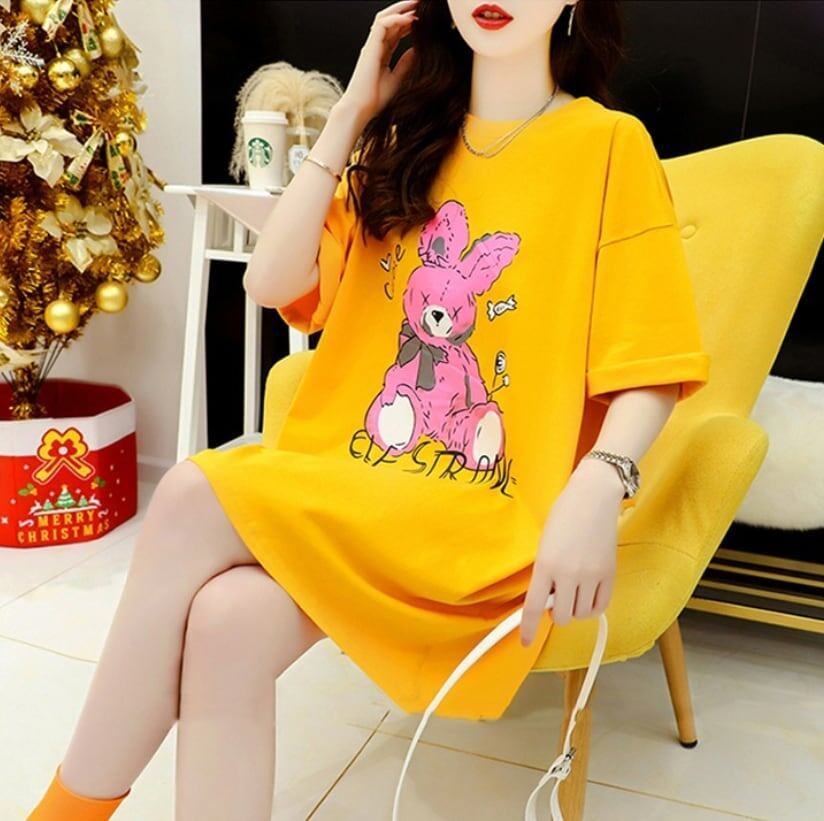 背中開きルーズオールマッチミドル丈ラウンドネック半袖Tシャツ<S-3027>