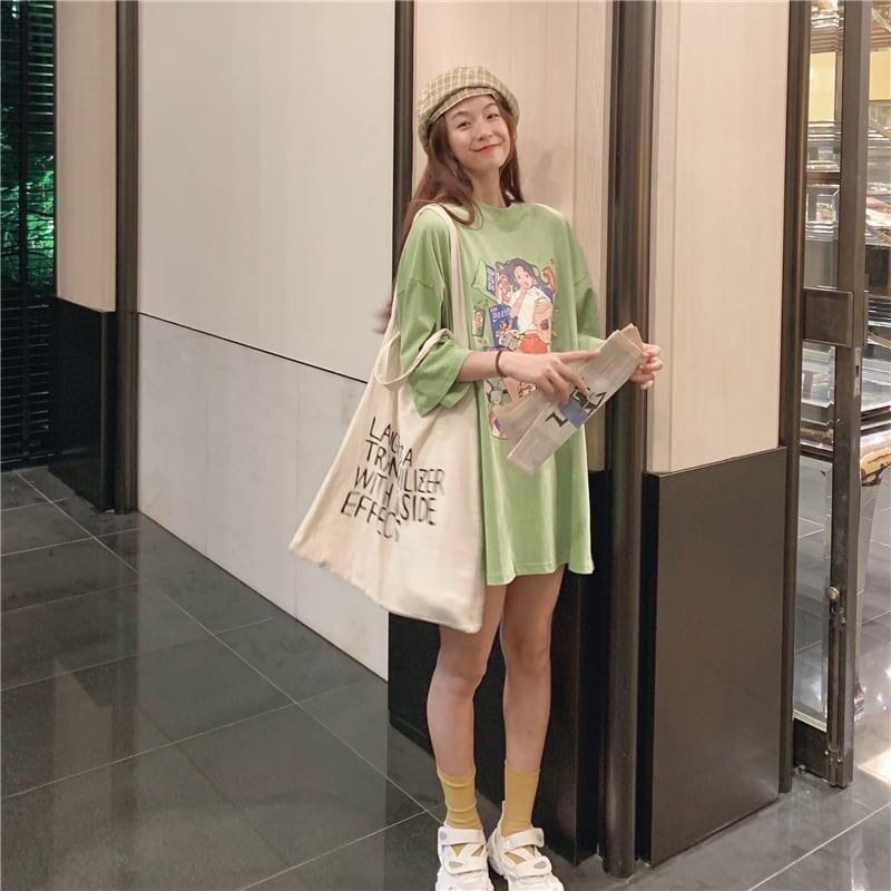 ルーズ 切り替え オシャレ度満点 プリント Tシャツ カットソー＜S-3459＞