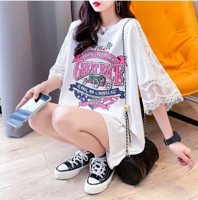新作 プリントTシャツ ロング 半袖 ピンク＜S-2810＞