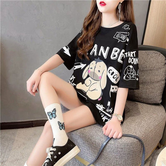 早い者勝ち キュート ファッション ルーズ プリント半袖Tシャツ 全3色<S-4894>