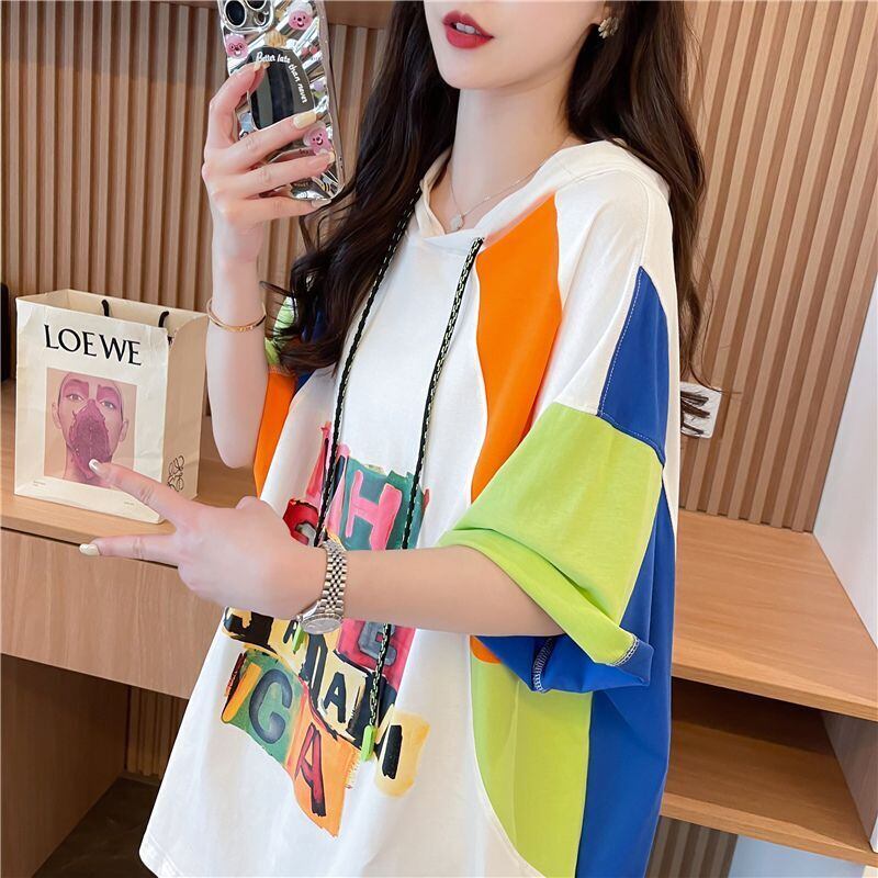 売り切れ必至 切り替え カジュアル カラーマッチング プリント全2色 半袖Tシャツ<S-8723>