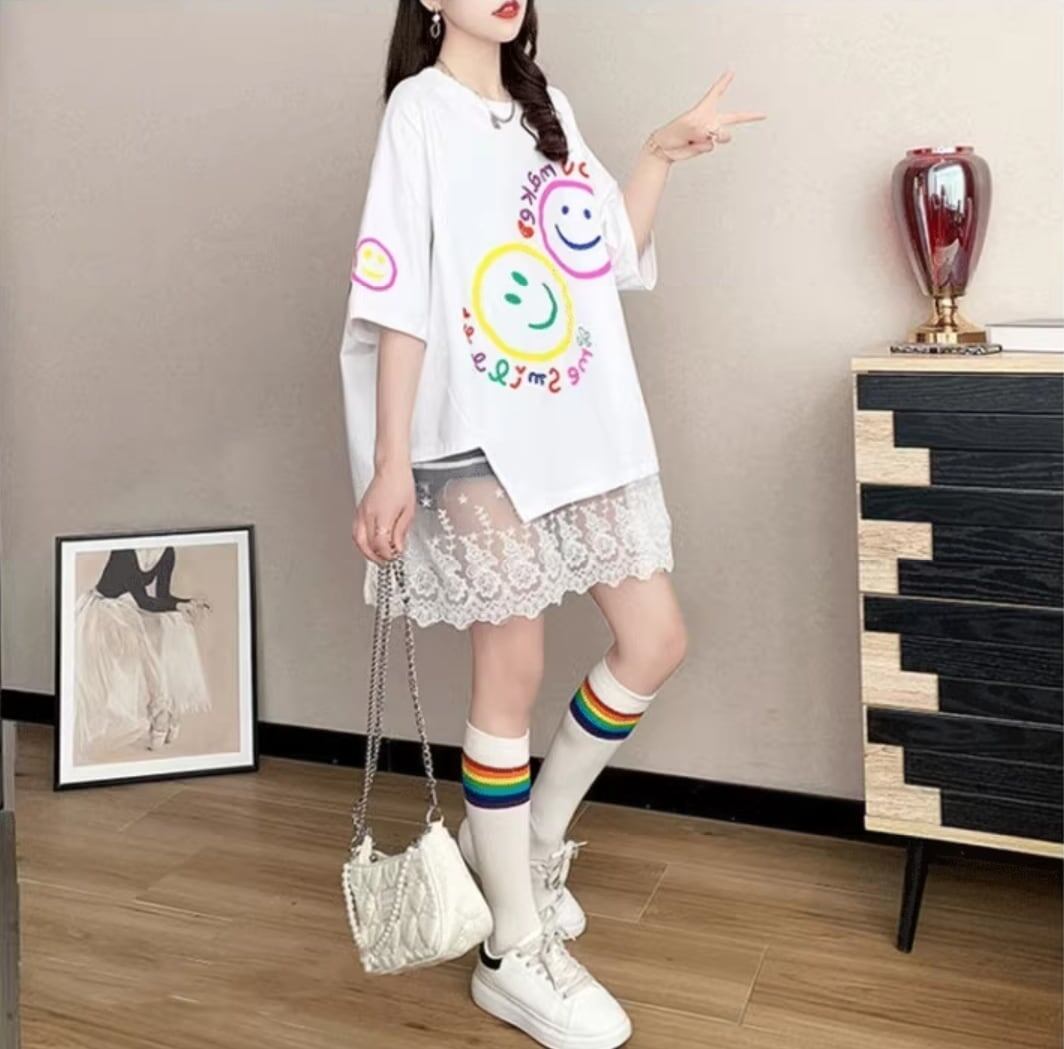 新作 ロゴ レイヤード風 プリント ゆったり 半袖 Ｔシャツ 全3色<S-4948>