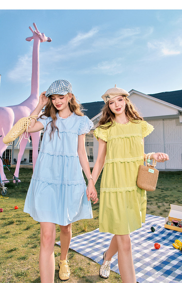 可愛い 切り替え フリル袖 ワンピース MO-80018