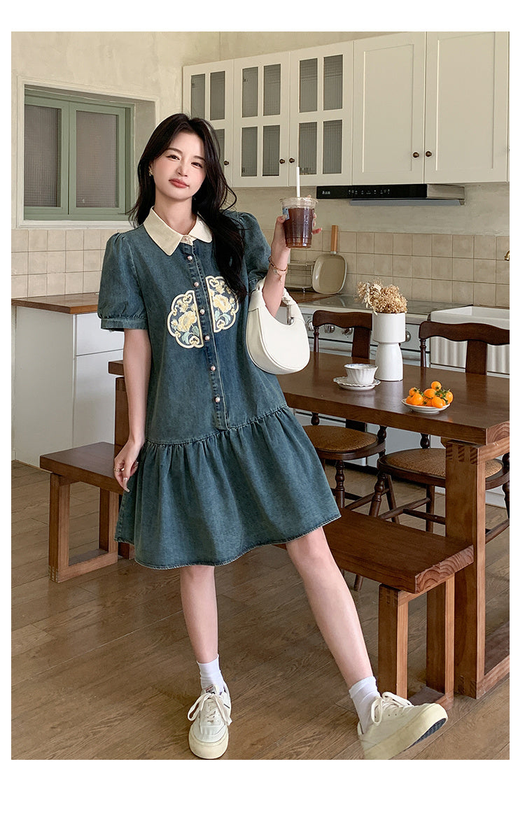刺繡 カジュアル 体型カバー ワンピース MO-80053