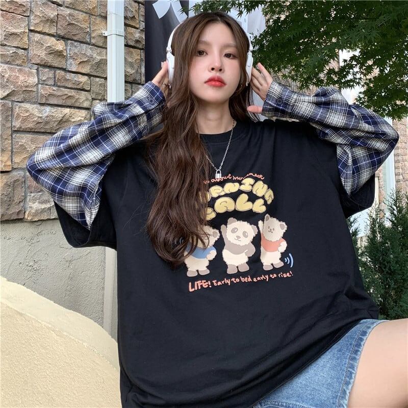 オシャレ度満点 ラウンドネック 個性的なデザイン カートゥーンプリント Tシャツ＜S-2257＞