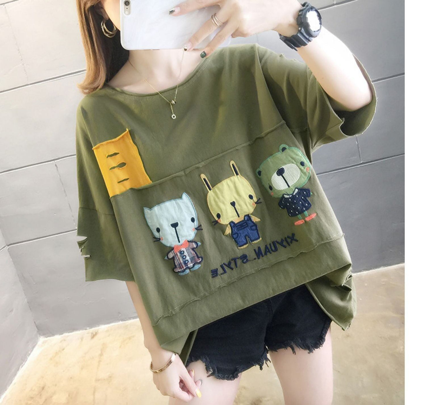 絶対欲しい ダメージ加工 個性派 ゆったり 半袖Tシャツ 全3色 ＜S-4949＞