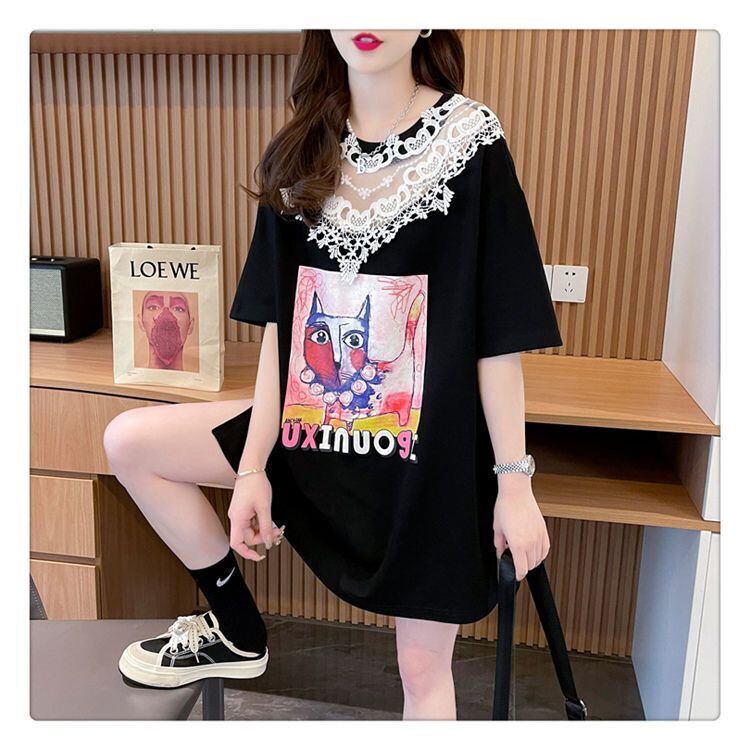 新商品 透かし彫り キュート レース 切り替え ゆったり 半袖Tシャツ＜S-8472＞