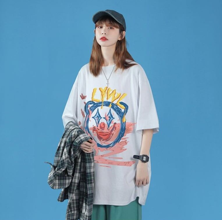 話題沸騰中 ゆったり カジュアル プリント 2色半袖Tシャツ＜S-8159＞