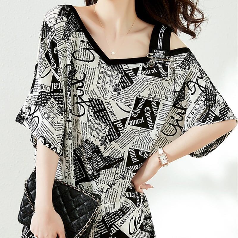 カジュアル ベアトップ お洒落 プリント Tシャツ カットソー＜S-3143＞