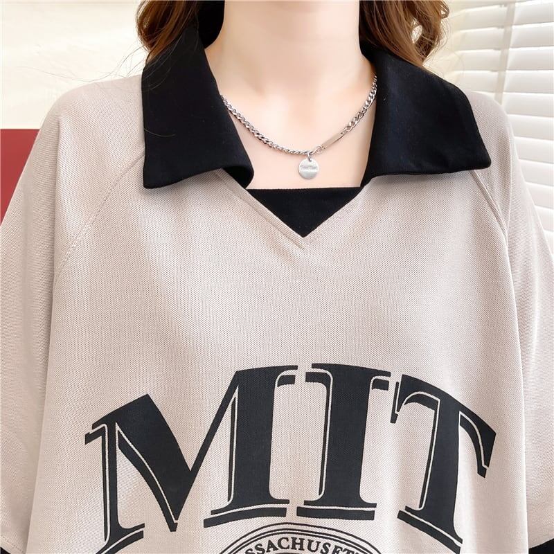 美人度アップ 切り替え ファッション プリント Tシャツ カットソー＜S-3587＞