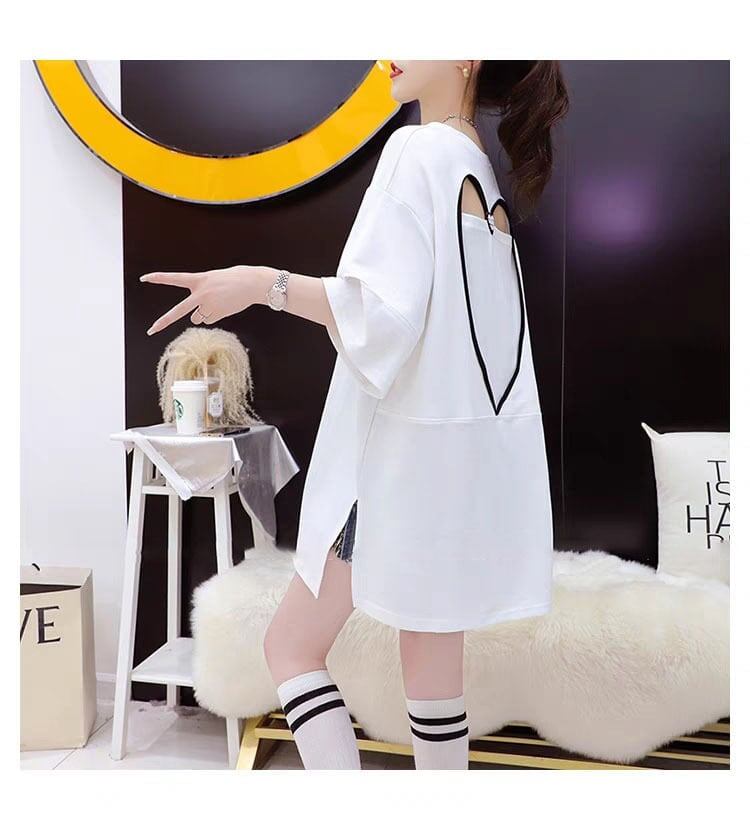 絶対欲しい ロング プリント ドロップショルダー Tシャツ ゆったり半袖 ＜S-2880＞