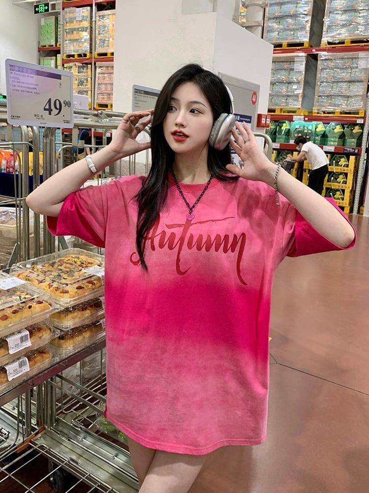 レイジースタイルドーパミングラデーションタイダイオールマッチ半袖Tシャツ<S-2895>