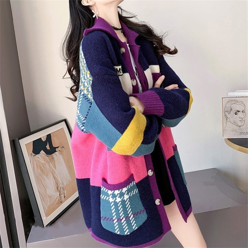 【人気商品再入荷】着心地良い 折り襟 大好評 長袖 切り替えカーディガン＜S-2193＞