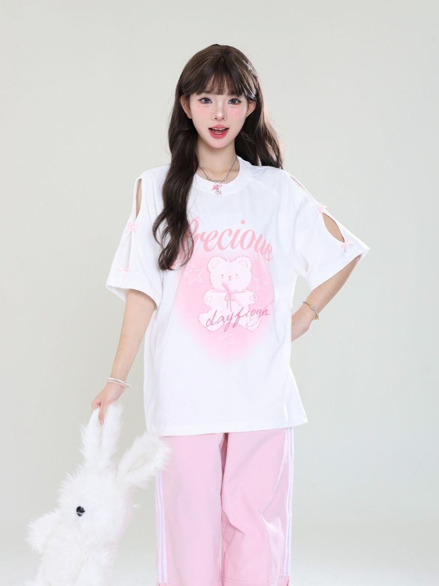 着回し力抜群 レース スウィートプリント 全2色 半袖Tシャツ ＜S-8711＞