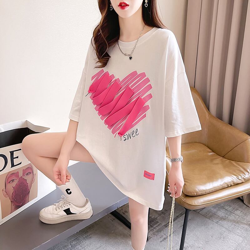柔らかくて優しい印象 ゆったり ファッション感満々 ロング丈 3色半袖Tシャツ＜S-9206＞