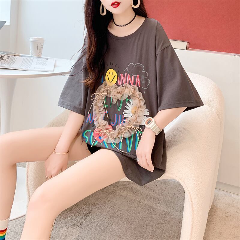 デザイン感 切り替え チャーミング プリント Tシャツ カットソー＜S-3529＞