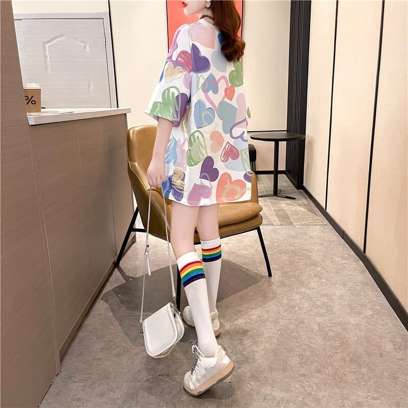 美人度アップ プリント ファッション Tシャツ カットソー ワンピース＜S-3303＞