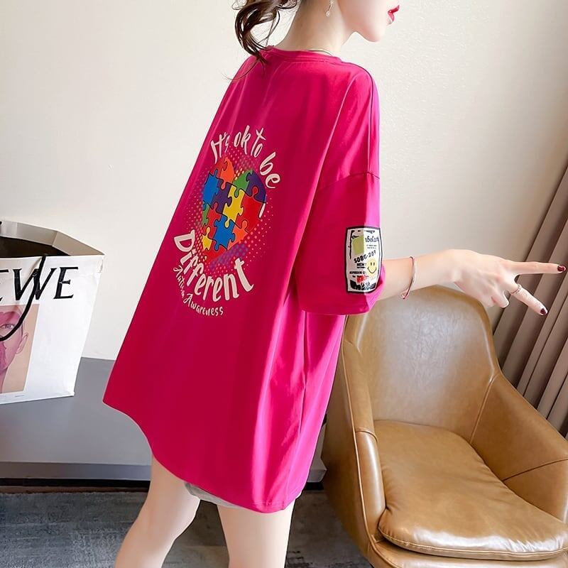デザイン感 切り替え チャーミング プリント Tシャツ カットソー＜S-3409＞