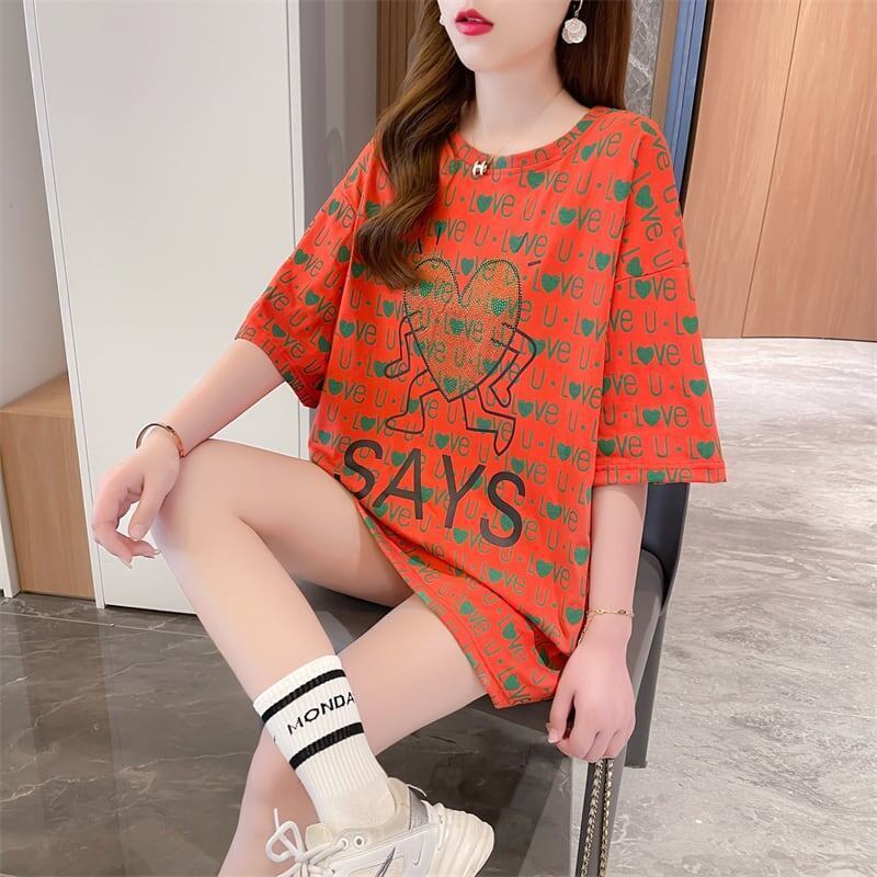 カジュアル 切り替え オシャレ度満点 プリント Tシャツ カットソー＜S-3411＞