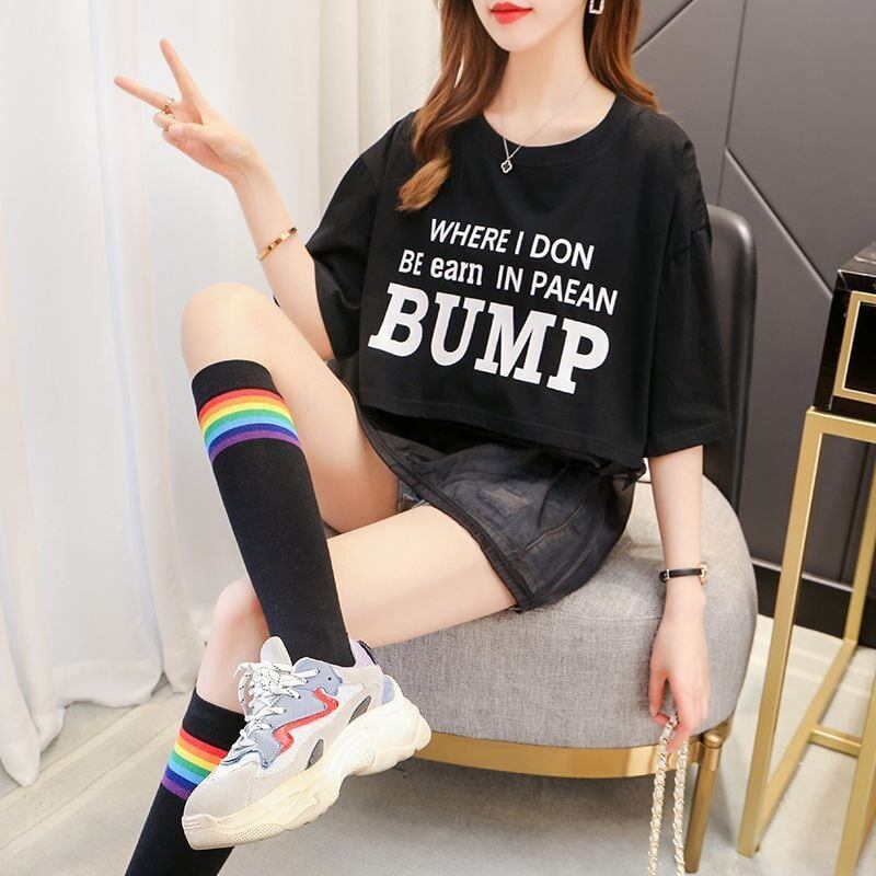 絶対欲しい レイヤード風 個性派 プリントTシャツ ゆったり半袖＜S-8101＞