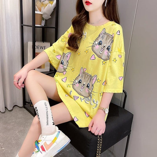 オシャレ度満点 切り替え 一目惚れ プリント Tシャツ カットソー＜S-3482＞
