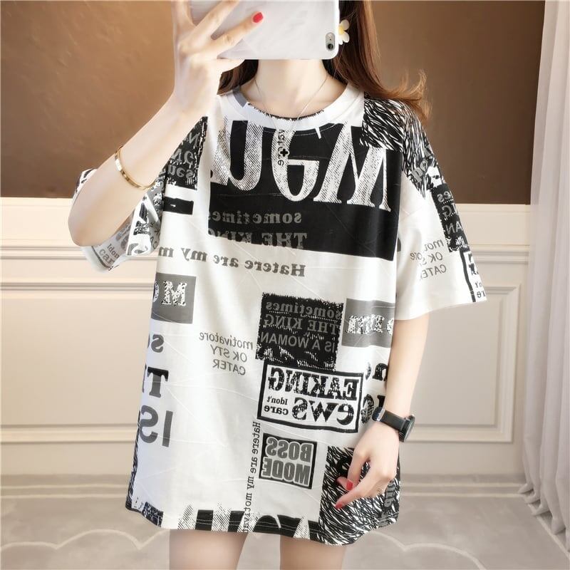 カジュアル ラウンドネック オシャレ度満点 プリント Tシャツ カットソー＜S-2947＞