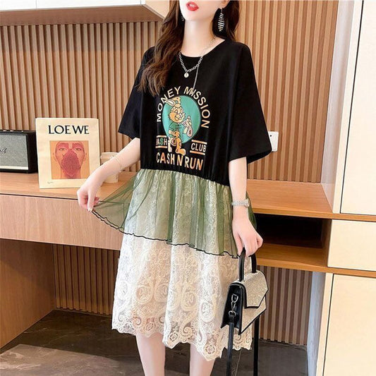 売り切れ必至 キュート スウィート レイヤード風 プリント 半袖 ワンピース＜S-8043＞