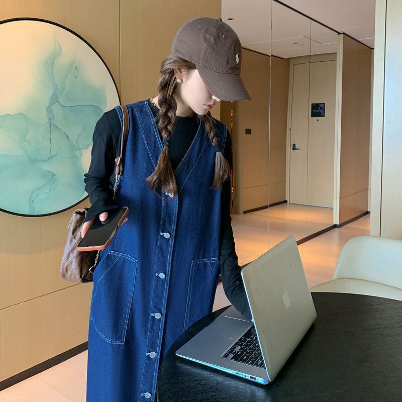 定番シンプル ファッション感満々 目を奪われる プリント デニム ワンピース<S-10490>