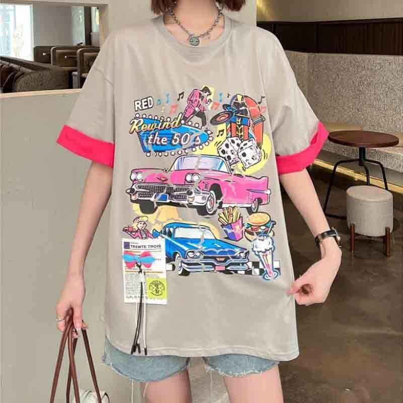 着心地抜群 カートゥーンプリント 美感いっぱい Tシャツ カットソー＜S-3126＞