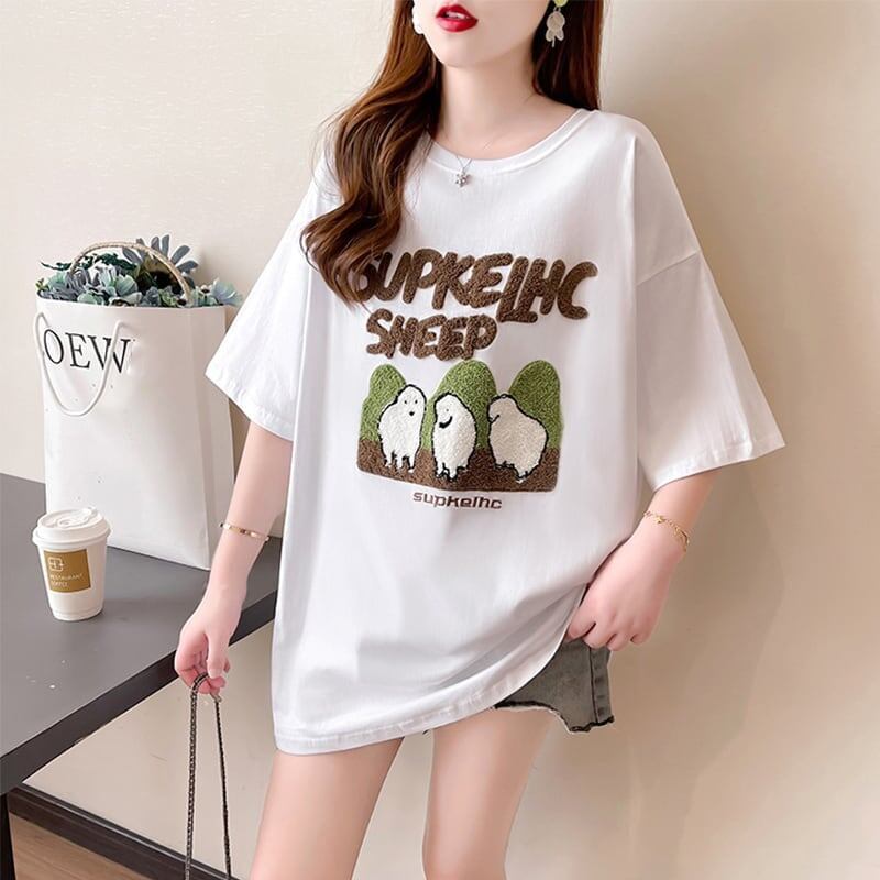 合わせやすい 切り替え チャーミング プリント Tシャツ カットソー＜S-3480＞