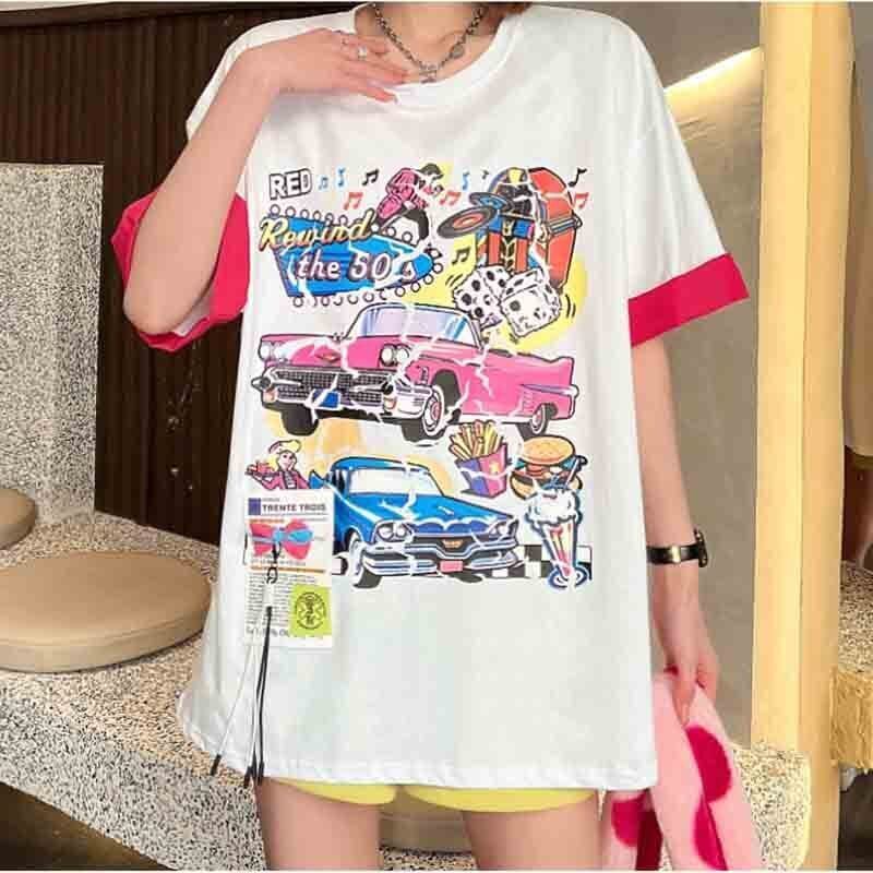 着心地抜群 カートゥーンプリント 美感いっぱい Tシャツ カットソー＜S-3126＞