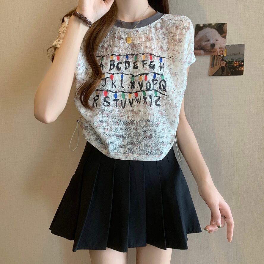 好感度UP カジュアル 大人可愛い プリント 全2色 半袖 Tシャツ＜S-8822＞