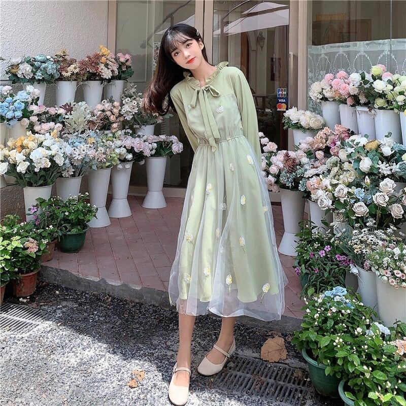 気質溢れる 花柄 好感度満載 切り替え 長袖 ワンピース＜S-2887＞