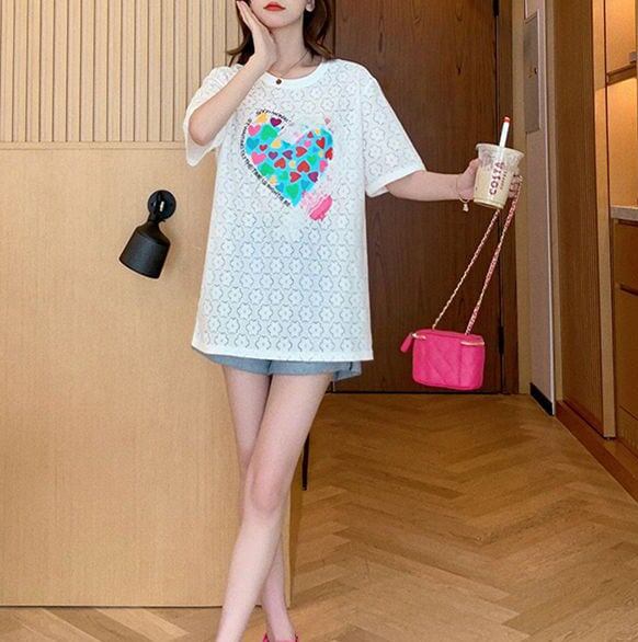 新商品 透かし彫り キュート ゆったり 半袖Tシャツ＜S-8422＞