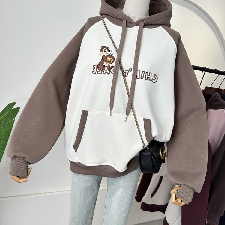 【裏起毛】韓国系  刺ロゴ厚手ゆったりフード付きパーカ全3色 <S-4740>