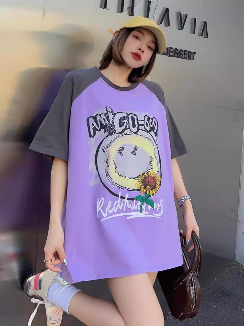 おすすめ アルファベット 個性派 プリントTシャツ ゆったり半袖＜S-8114＞