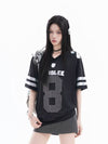 通気メッシュ 袖2本ライン Vネック Tシャツ S-80004