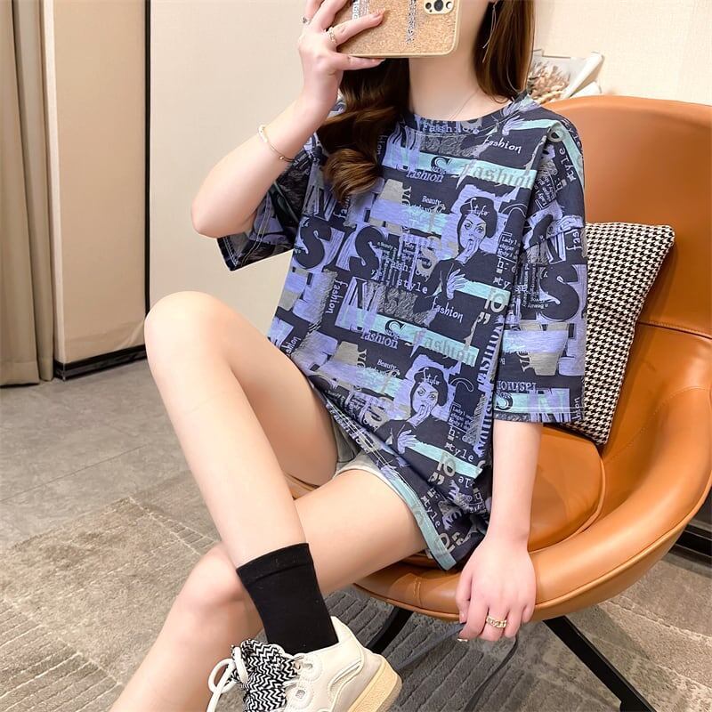 着心地抜群 プリント 女性力を高める Tシャツ カットソー ワンピース＜S-3355＞