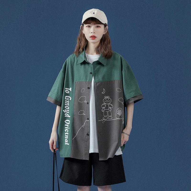 新商品 特別デザイン 大活躍 切り替え プリント 2色選択 半袖シャツ＜S-9045＞