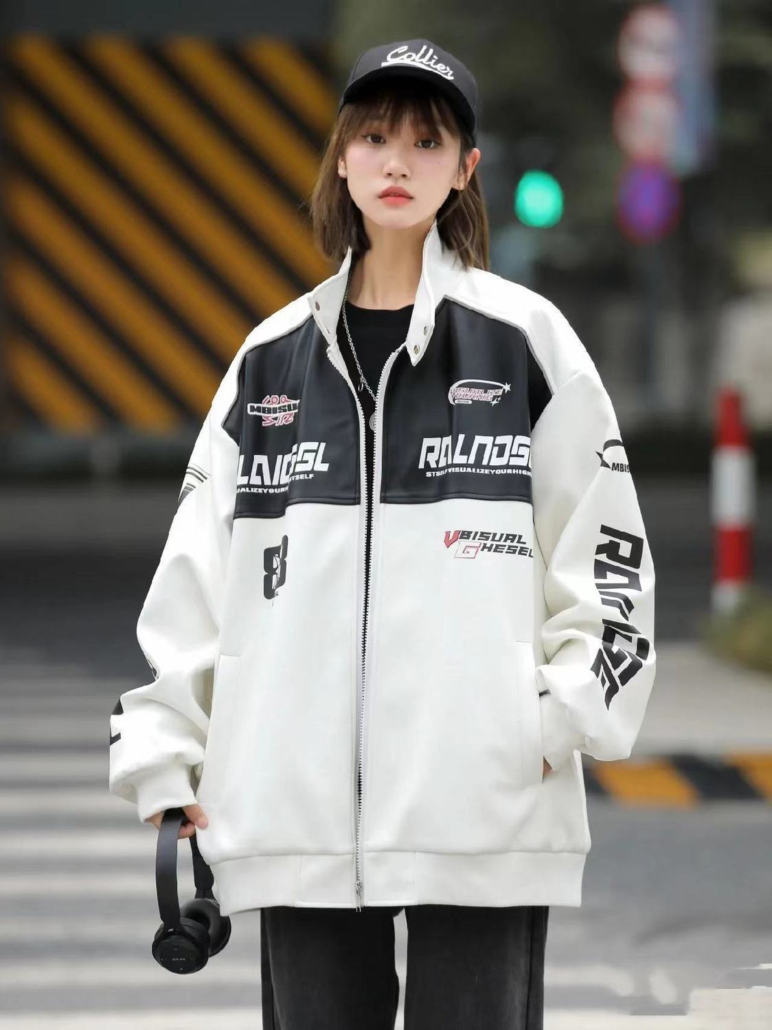 カジュアル 2色選択 切り替え 厚みパッド入り レザー男女兼用 ジャケット <S-10494>