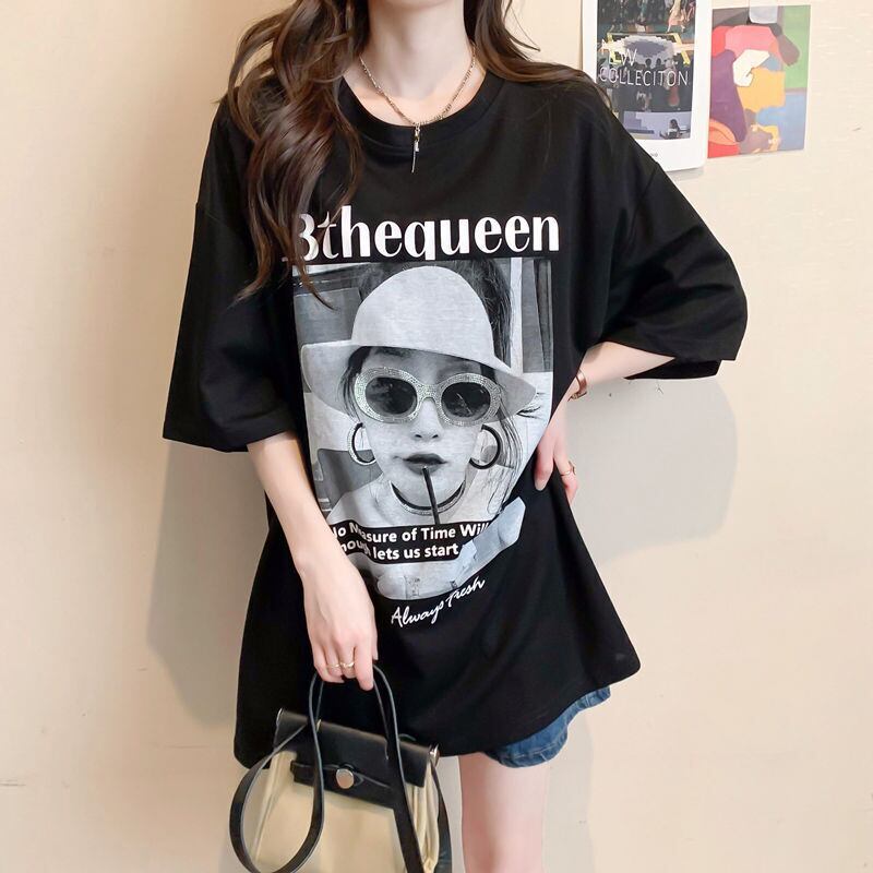 話題沸騰中 レース アバンギャルド 切り替え ホットダイヤモンド 3色選択 半袖Tシャツ＜S-8547＞