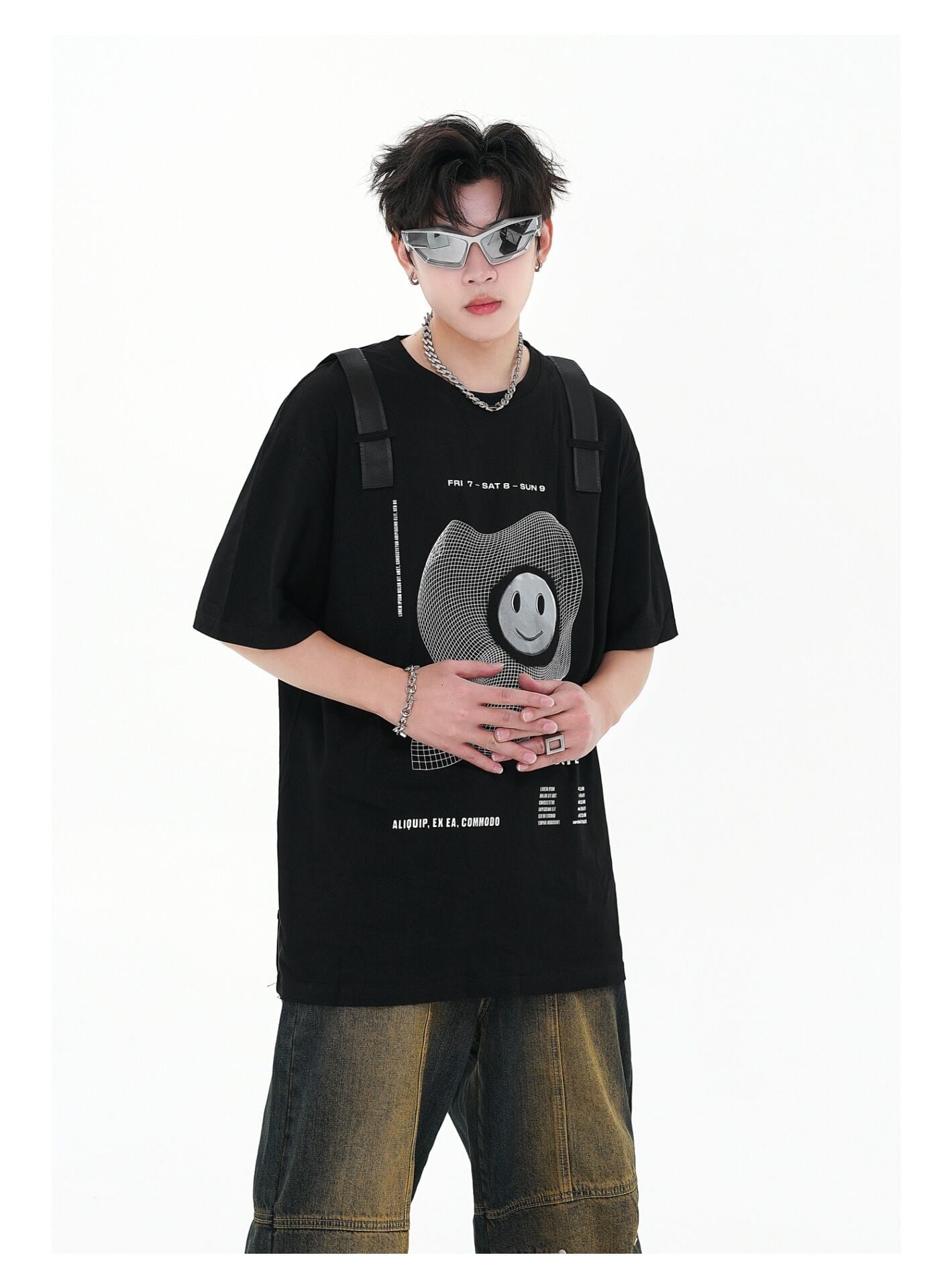 話題沸騰中 特別デザイン スタイルアップ効果抜群 ゆったり 男女兼用 半袖Tシャツ＜S-9060＞