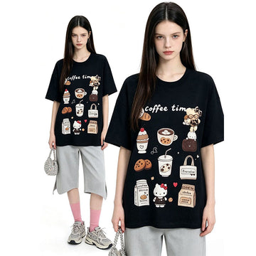 体型カバー ゆったり カジュアル プリント Tシャツ S-13288
