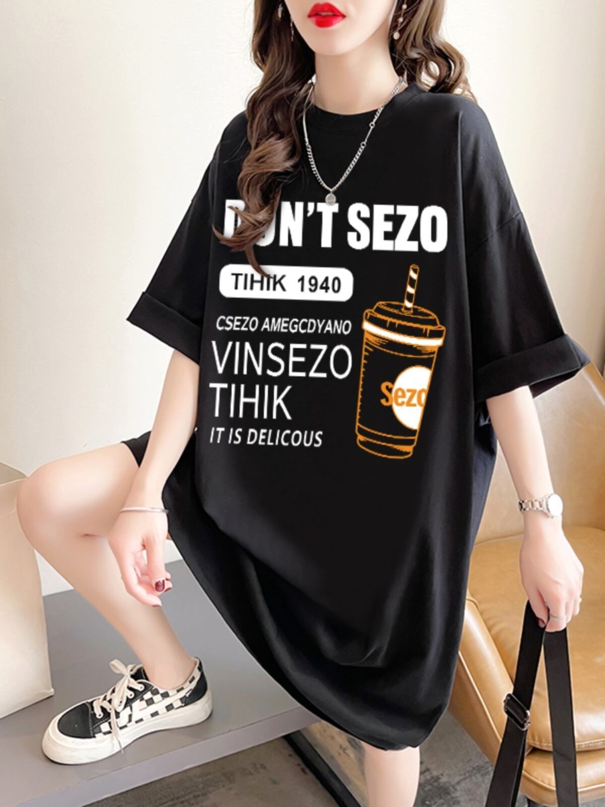 快適 ラウンドネック カジュアル 半袖 Tシャツ ワンピース＜S-8634＞