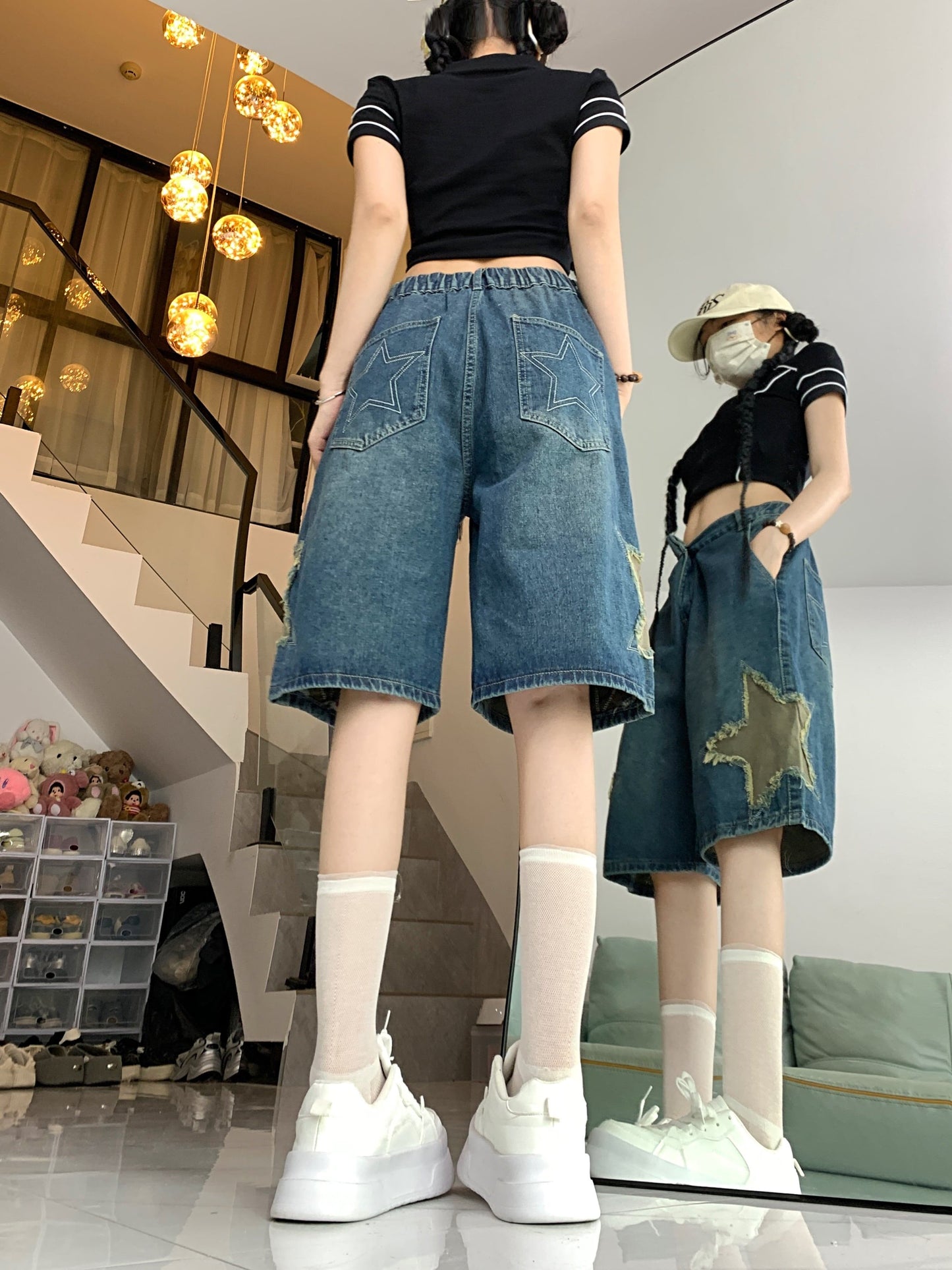 絶対流行 デニム ゆったり感アップ個性派 ハイウエスト パンツ ボトムス＜S-8657＞