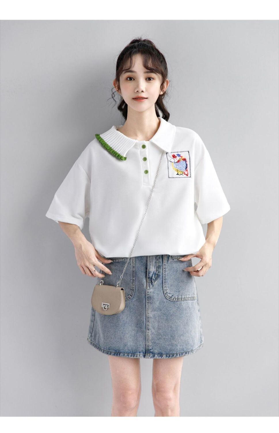 絶対欲しい キュート 定番シンプル 切り替え 全2色 半袖Tシャツ<S-8742>