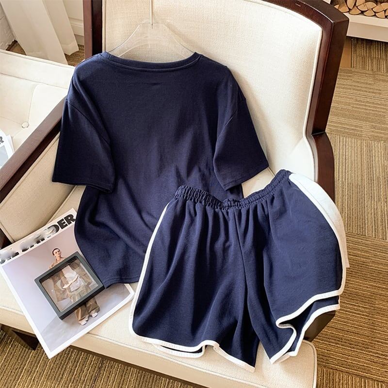 ファッション 切り替え 美人度アップ Tシャツ＋ショートパンツ セットアップ＜S-3527＞