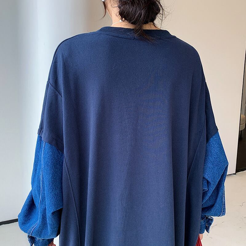 質感のいい デニム プラスベルベット長袖 ニット セーター <S-10357>
